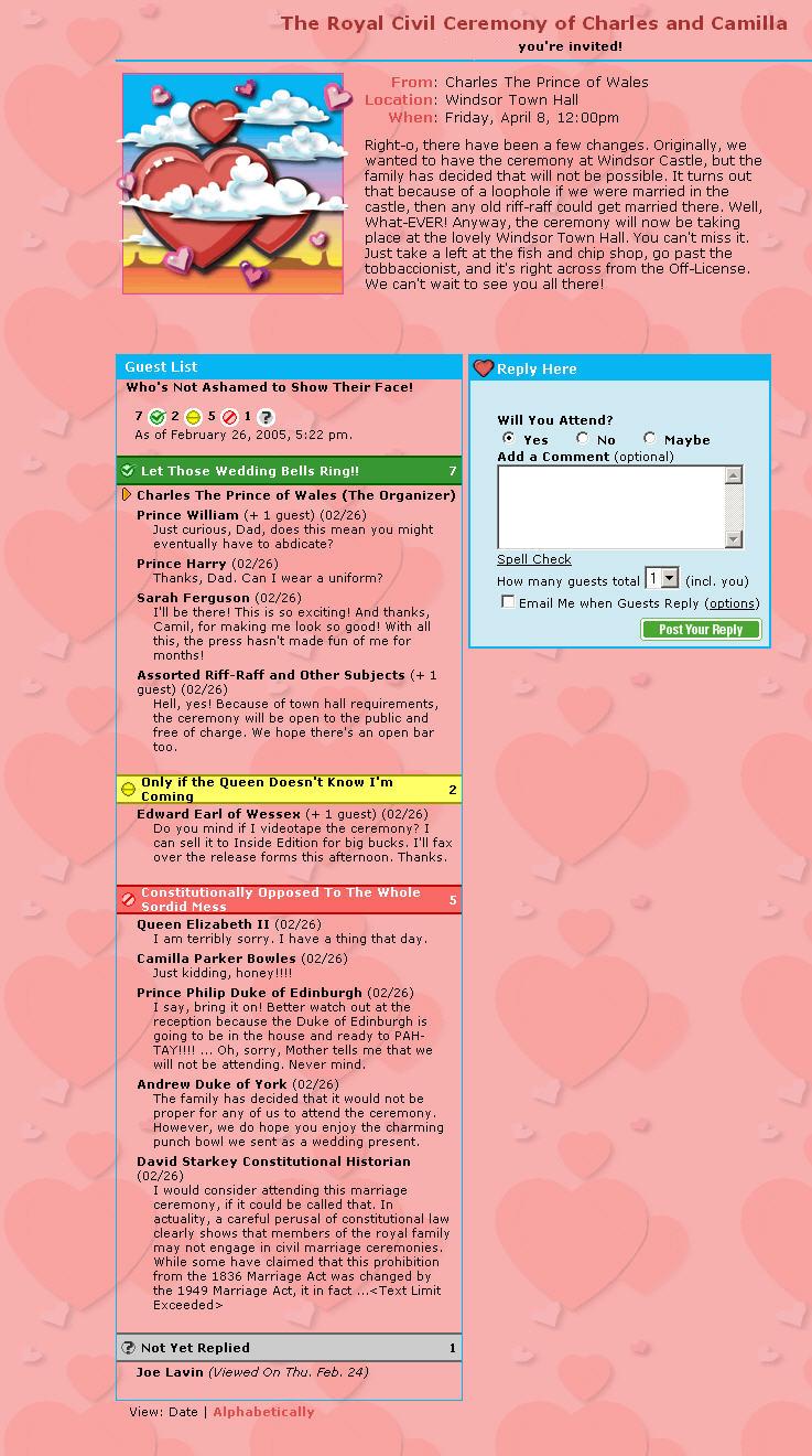 Charles and Camilla's Wedding Evite